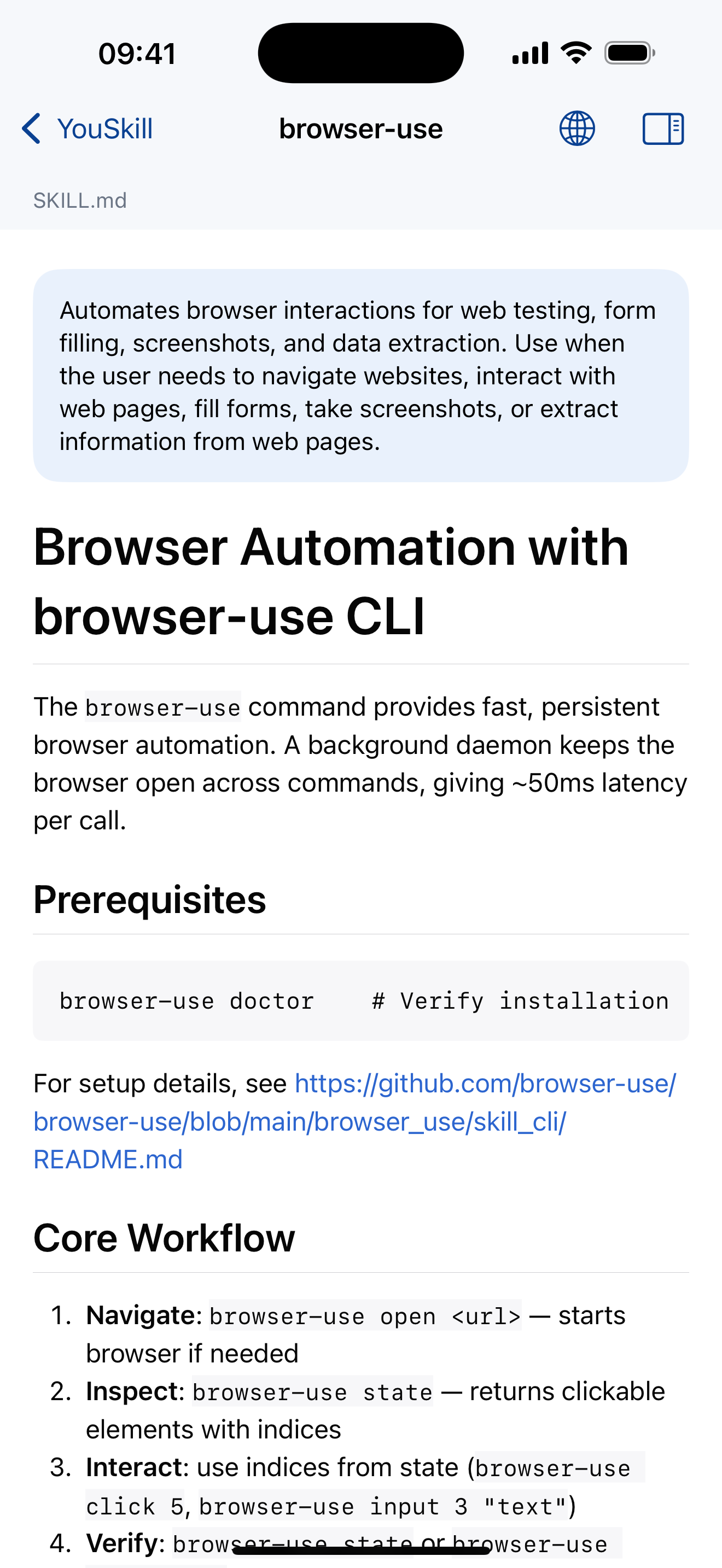 YouSkill iPhone detail screen